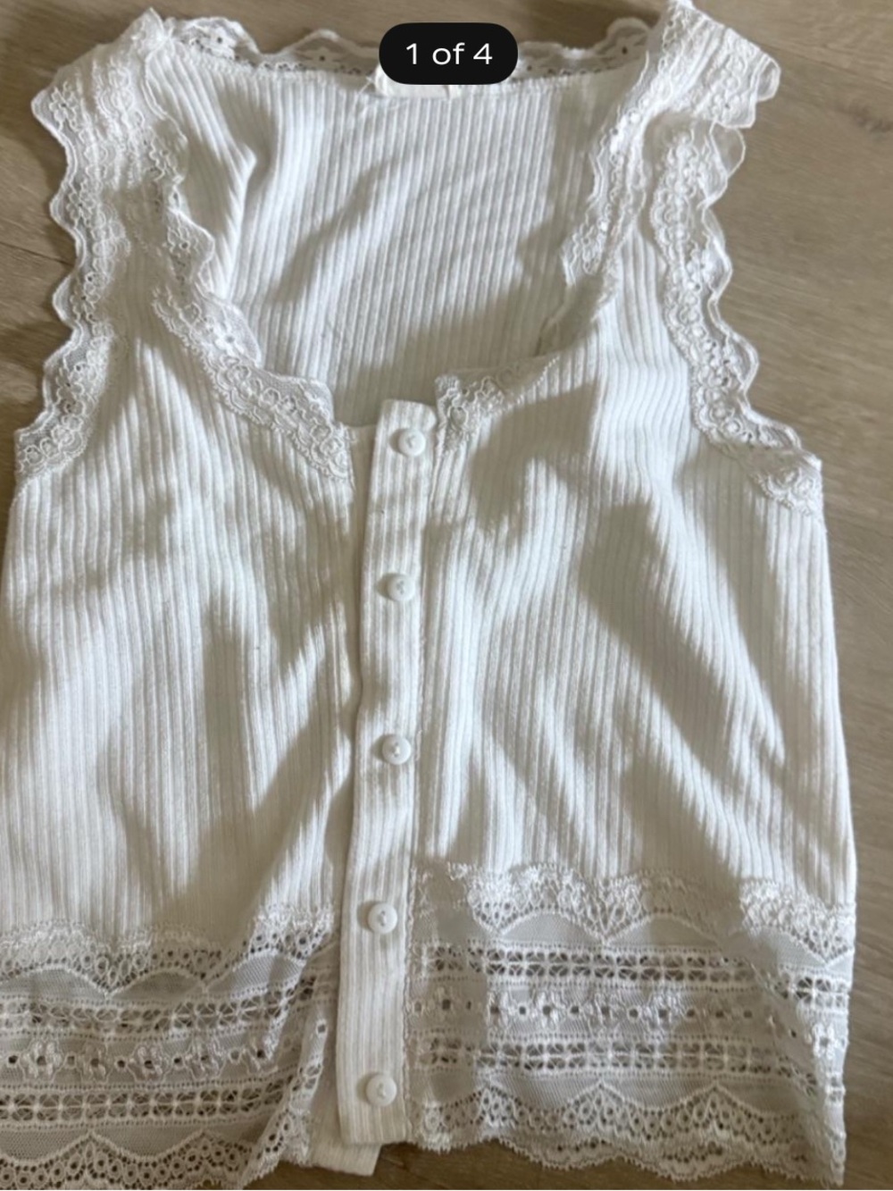 Caution To The Wind White Lace-Trim Ribbed Tank Top